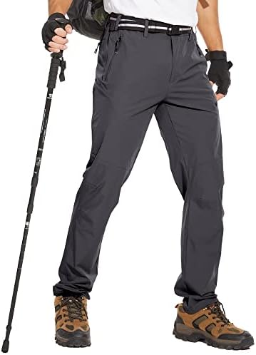 NOUKOW Men's Outdoor Hiking Pants, Quick Dry Lightweight Waterproof Work Pants for Men, Stretch Joggers Golf Travel Pants with 6 Zip Pockets and Belt Dark Grey