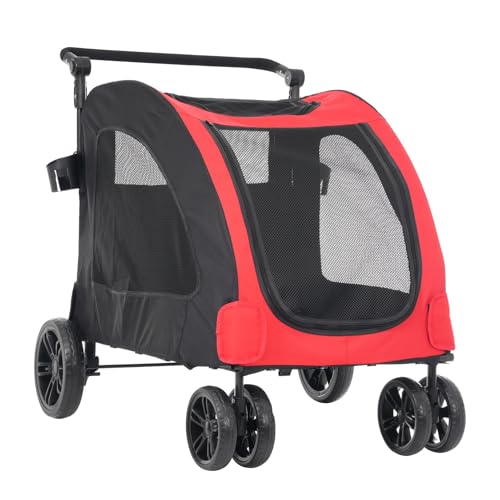 便利なペットカート!耐荷重50s、折りたたみ可能、多頭対応、簡単組立、介護用、犬猫用品(Red)