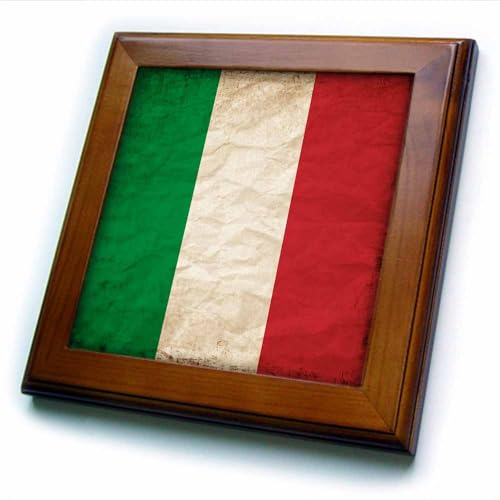 3dRose Italian Flag Old Look Trendy Work Framed Tile, 6 x 6