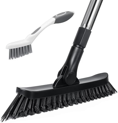 Qaestfy Grout Brush with Long Handle for Cleaning, Stiff Bristles Handheld Tile Scrub Brush, V-Shape Crevice Cleaning Brush for Floor Deep Cleaning