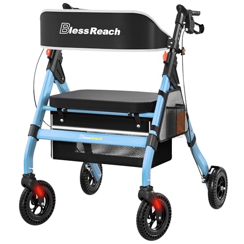 BlessReach Foldable Rollator Walkers with Seat for Seniors, 450 lb