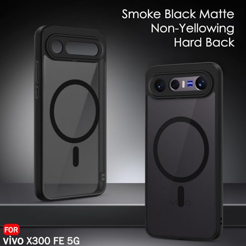 Image of TheGiftKart Hybrid Shockproof Back Cover Case for Vivo X300 FE 5G Compatible with MagSafe | Camera Protection Module | Hard Back Cover Case (PC & TPU, Translucent Smoke Matte Back, Black Sides)