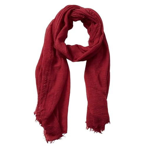 PASKMLNA Women's Crinkle Vintage Soft Plain Scarf Shawl With Fringed Edges Travel Scarf