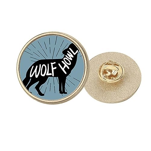 Broche ronde loup noir métal doré, bijou animalier tendance taille M