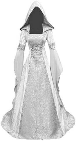 Women's Medieval Dress Hooded Vintage Renaissance Gothic Length Pullover Lace Up Cosplay Retro Cloak Robe Gown