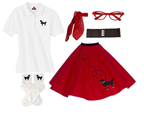 Hip Hop 50s Shop Adult 6 Piece Poodle Skirt Costume Set (X-Large, Red)