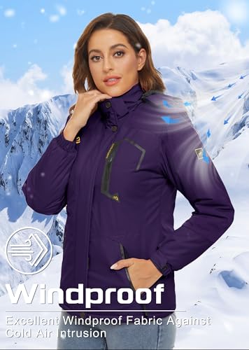 Tacvasen FBATCTJ-356-433-PURPLE-XL Womens Waterproof Ski Jacket Windproof Rain Jacket Winter Warm Snow Coat Fleece Jacket Women Hiking Jacket Women Mountain Jacket Women thumb #1