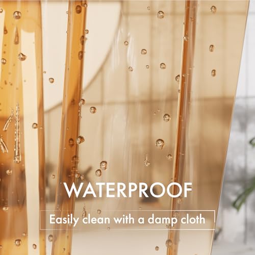 Image of AmazerBath Shower Curtain Liner, 72x72 Transparent Orange Shower Liner, Lightweight Plastic Shower Curtain Liners, Cute Waterproof Shower Liner for Bathroom with 3 Magnets and 12 Grommet Holes