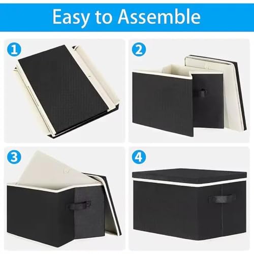 Image of Foldable & Collapsible Non Woven Storage Bins with Lids & Handles Space-Saving Storage Basket Boxes Wardrobe Closet Organizer for Clothes, Toys, Home Organization (Black, Combo of 2)