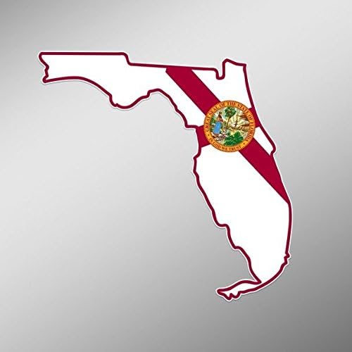 Florida State Shape W/Flag Inlay FL Sunshine State Vinyl Decal Sticker 5.5-Inches by 1.75-Inches Premium Quality UV Resistant Laminate JMM034