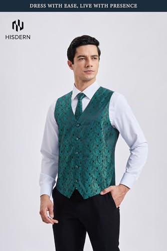 Image of HISDERN Mens Vest Tie Set 3PC Formal Waistcoat Paisley Floral Jacquard Necktie Pocket Square Suit Vests Wedding Party