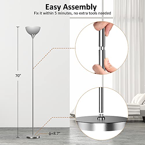Pesrae Floor Lamp, Remote Control With 4 Color Temperatures, Torchiere Floor Lamp For Bedroom, Standing Lamps For Living Room, Bulb Included (Brushed Nickel) #TOP4