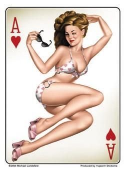 Ace Of Hearts Pinup PIN-UP Sticker - 3.5" x 5" - Weather Resistant, Long Lasting for Any Surface