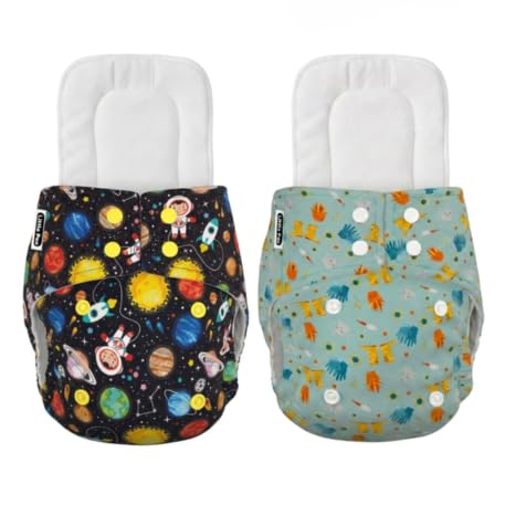 Image of Little Pea Adjustable Cloth Diaper for Babies (3 Months-3 Years) | Leak-Proof, Washable & Reusable | Includes 2 Diaper + 2 Absorbent Pad | Free Size (5-18 kg) | Pack of 2