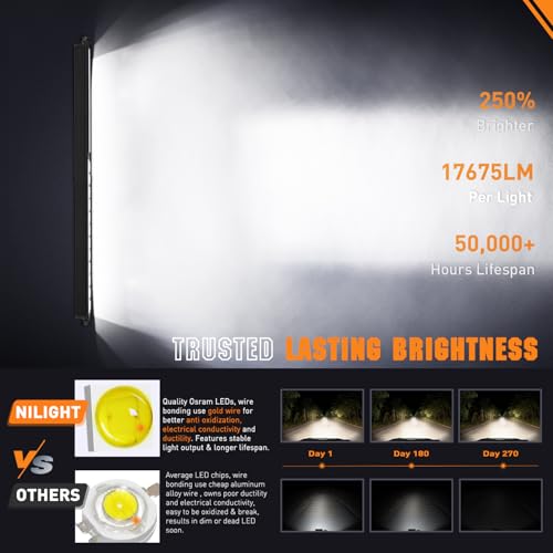Image of Nilight LED Light Bar with Amber DRL 40.3 Inch 165 W Single Row Light | Anti-Glare Flood Spot Combo DRL Slim Offroad Light IP68 w / 14 AWG DT Wiring Kit for Pickup Truck SUV ATV UTV Boat 4x4