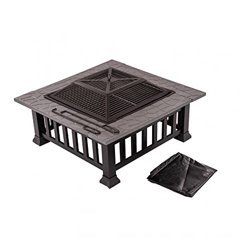 Oypla Firepit Table Brazier Outdoor Garden Patio Heater BBQ Barbecue Grill with Cover