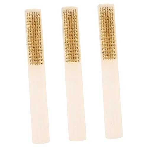 Garneck 3 pcs Portable Wire Brush with Wooden Handle Copper Wire Scrubbing Brush for Rust Removal and Cleaning for Home and Industrial Use