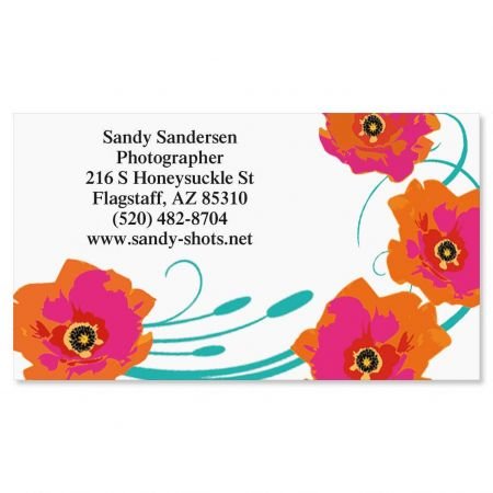 Orange Poppy Business Cards - Set of 250 2" x 3-1/2" custom business card design; 80# Cover Stock, Opaque, Matte