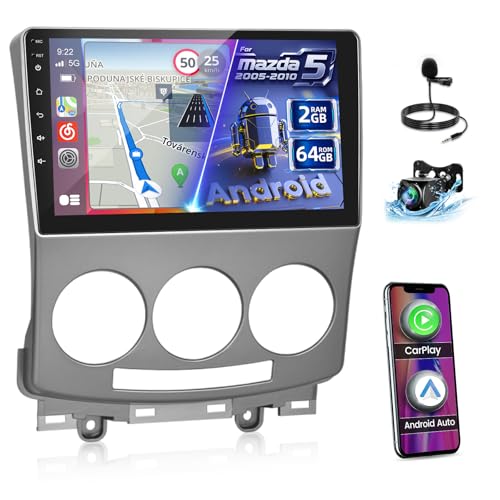 2G+64G Android Car Stereo para Mazda 5 2005-2010 con Wireless Carplay & Android Auto, Radio de Coche con Pantalla Táctil de 9 Pulgadas con Navegación GPS, Bluetooth, FM RDS