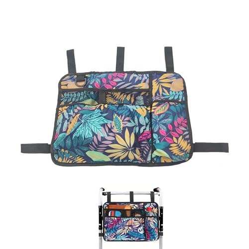 TUKEVA Bolsa Lateral para Silla de Ruedas Bolsa De Transporte para Accesorios De Silla De Ruedas bolsa de almacenamiento para silla de ruedas Para sillas de ruedas,Andadores (estampado floral)
