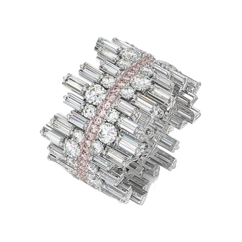 Image of SDEWFFWSA Irregular Full Eternity Band Ring for Women, Luxury Micro Paved Cubic Zirconia Finger Ring, Fashion Daily Wear Statement Jewelry