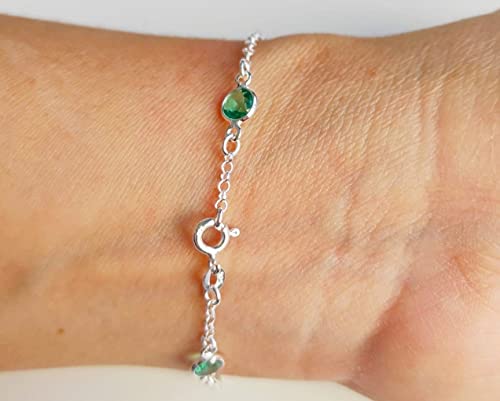 Pulseira De Prata 925 Feminina 18Cm Pedra Verde Zircônia