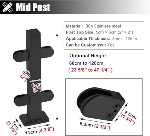 Poste de vidrio intermedio para barandillas con soporte seguro de 85 cm 2