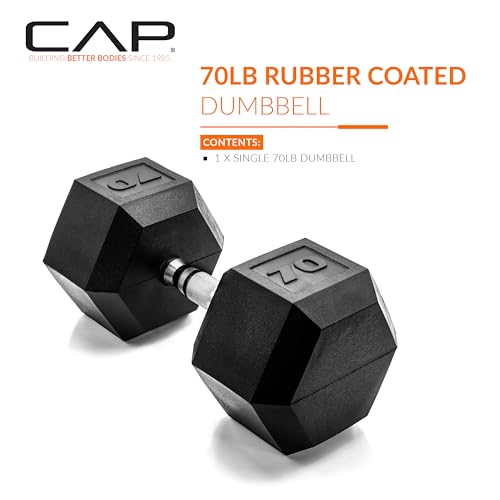 Image of CAP Rubber Coated Dumbbell Weights, Free Weights for Home Gym Strength Training, Anti-Roll Hex Dumbbells with Black, Chrome & Comfort Grip Handles, Singles