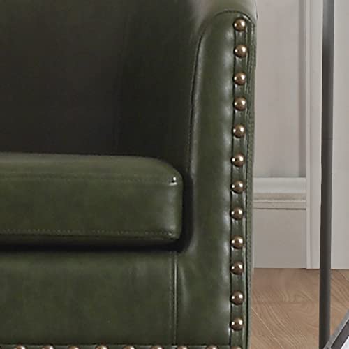 Rosevera Duilio Club Style Barrel Armchair For Living Room Faux Leather Accent Chair, Jade Green Faux Leather #TOP4