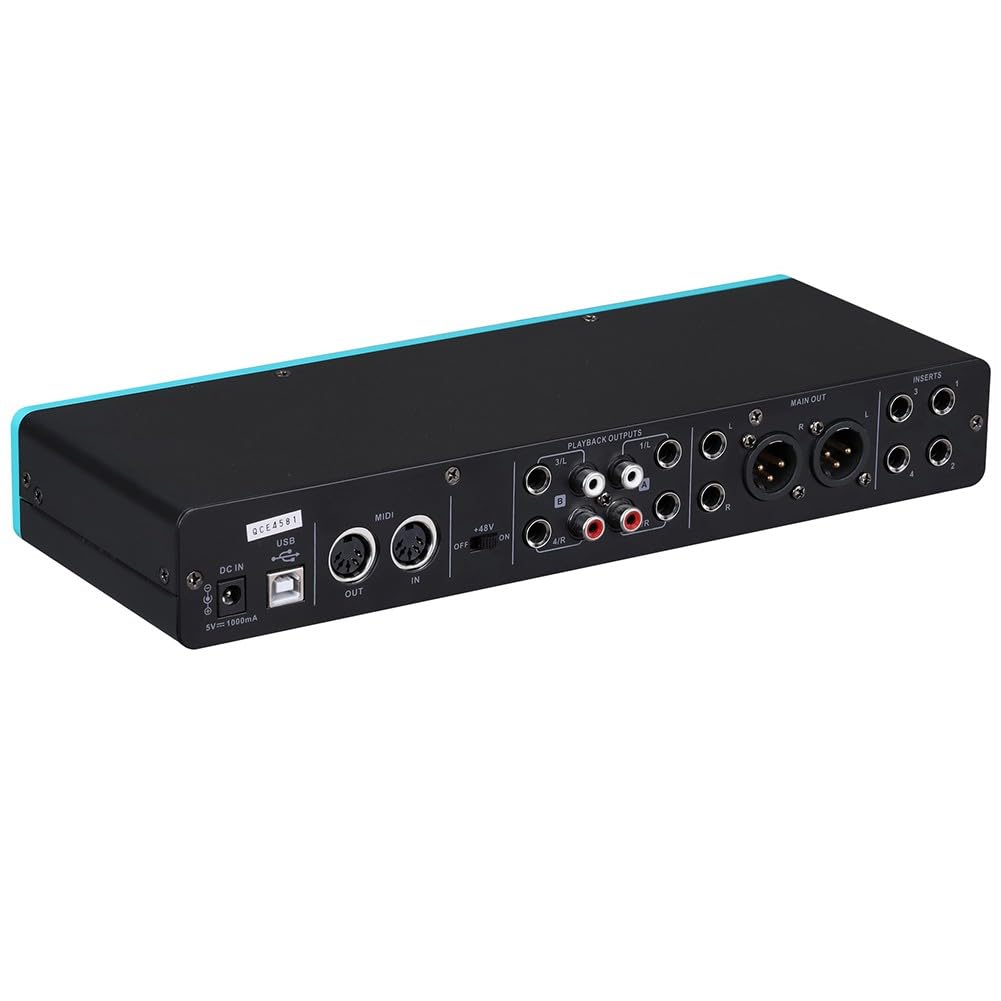 Interfaz de audio USB profesional 4x4 con preamplificador de micrófono, tarjeta de sonido ABS para grabación de música, color negro