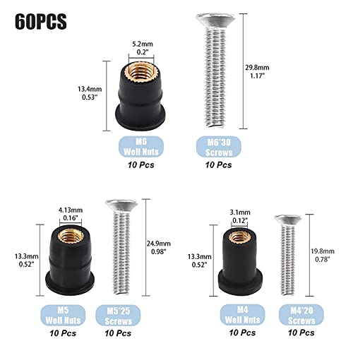 M4 M5 M6 Bolts and Nuts Set, 60Pcs Well Nut Expansion 304 Stainless Steel Hex Set Screws With Rubber for Motorcycle Kayak - Image 2