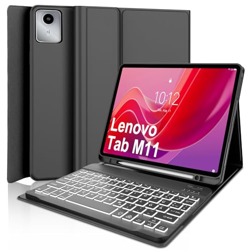 WINCHKING Teclado para Lenovo 11 Pulgada Tab M11 - Funda con Teclado Español Ñ Bluetooth Inalámbrico Extraíble para Tablet Lenovo Tab M11 (Negro-Retroiluminado)