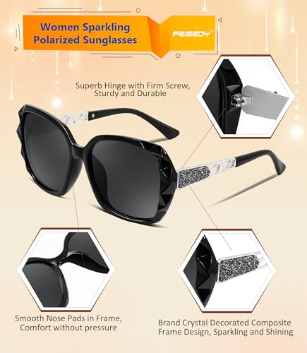 Image of FEISEDY Oversized Sunglasses for Women Square Polarized Sparkling Frame B2289