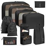 KIT 10 Organizador de Malas para Viagem: Kit Completo de Organização - Inclui Bolsa Organizadora e Necessaire Feminina-Organizadores de Bagagem para Viagem-VANOVA (PRETO)
