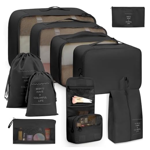 KIT 10 Necessaire Feminina Organizador de Malas para Viagem: Kit Completo de Organização - Inclui Bolsa Organizadora -Organizadores de Bagagem para Viagem-VANOVA (PRETO)