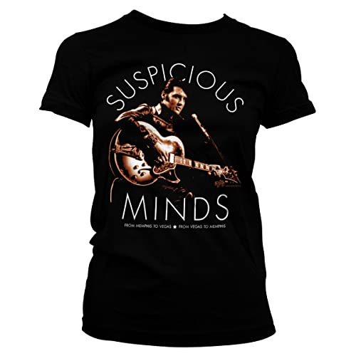 ELVIS PRESLEY Offizielles Lizenzprodukt Suspicious Minds Damen T-Shirt (Schwarz), Small