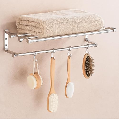 Image of Zureni Folding Towel Rack for Bathroom Multipurpose Wall Mount Aluminium Rod Hanger Stand Accessories Bar Home Kitchen Washroom (Pack of 1, Silver, 1027)