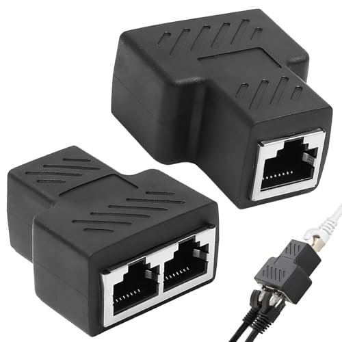 2 Pack LAN Splitter 1 auf 2 ohne Strom, LAN Verteiler 1 auf 2 Gleichzeitig Adapter, Ethernet Splitter Netzwerk Verl&auml;ngerungen Adapter, RJ45 Netzwerkverteiler f&uuml;r Ethernet CAT 5/6/7/8