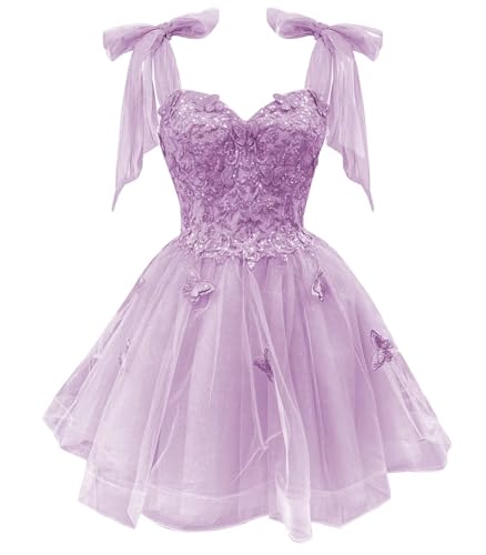 TRHTX Butterfly Applique Homecoming Dresses Tie Strap DAMA Dresses Tulle A-line Short Prom Dress