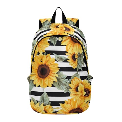 MCHIVER Travel Backpack Strip Sunflowers Casual Daypack Backpacks Lightweight Carry on Bag Water Resistant Hiking Backpack for Men Women