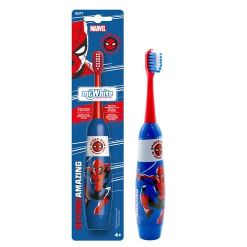 Marvel Spiderman Kids Battery Powered Electric Toothbrush with Soft Bristles Enhanced Vibration Protection Cap & Battery Included for Children Aged 4-14 Years Old BPA-Free & Non-Toxic Toothbrush