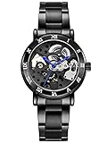 Die Metallarmband Damenuhr mit Glasboden bietet freie Sicht auf das Uhrwerk. Das stetige Hin- und Herschwingen der Unruh erfreut jede Uhrenträgerin.