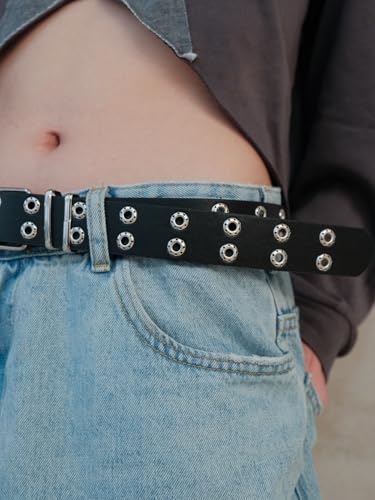 Women Y2k PU Leather Belts Double Buckle Punk Rock Western Cowboy Cowgirl Belt for Jeans Grunge Clothes Accessories3