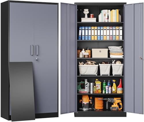 image for SISESOL Metal Storage Cabinet with 5 Adjustable Shelves,Garage Storage