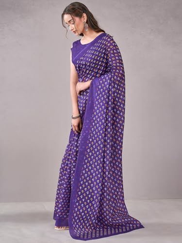 Image of Satrani Women's Chanderi Printed Saree with Unstitched Blouse Piece