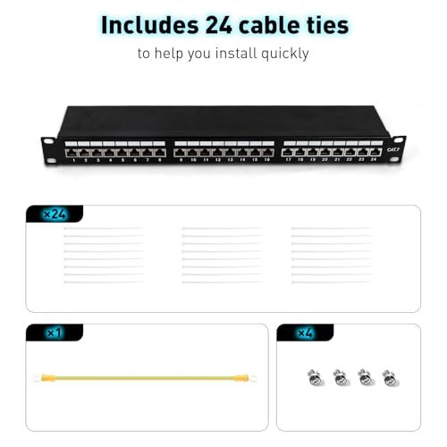 Panel de conexiones blindado de 24 puertos CAT 7 con soporte de 600 MHz y 10 Gbit/s 4