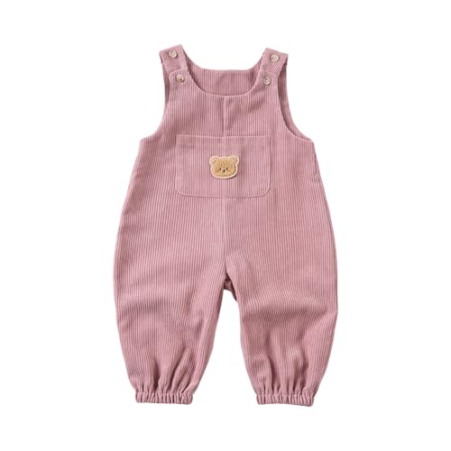 Toddler Baby Fall Winter Outfit Girl Boy Bear Embroidery Overall Pants Suspender Corduroy Jumpsuit with Pocket