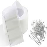 Tela de cortina de 6 m con 15 ganchos de metal para tratamientos de ventanas, cinta de cortina diseñada para reemplazo y soluciones fuertes y seguras para colgar