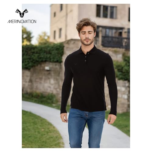 MERINNOVATION Merino Wool Long Sleeve Polo Shirts for Men-100% Merino Wool Mens Golf Shirt Pique Moisture Wicking4