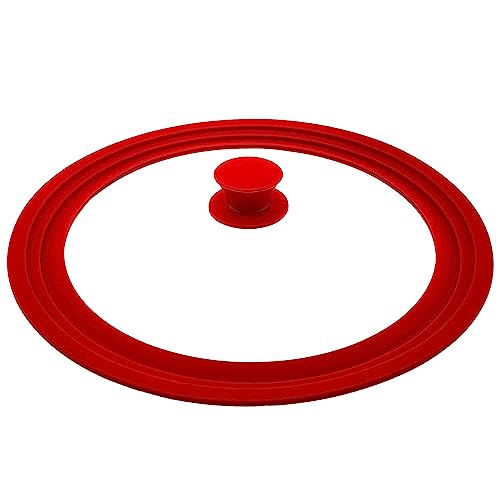 Universal Silicon Lid for Pots,Pans and Skillets-Tempered Glass with Heat Resistant Silicone Rim By HR Huare Technology,Fits 16-18-20cm Diameter Cookware,Red,1 Pack